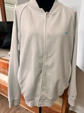 Nike Cream LeBron James Snap-Front Bomber Jacket with Light Blue Logo